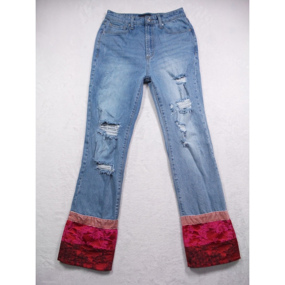 Juicy Couture Jeans Womens Size 26‎ Blue Denim Straight Leg Embellished Floral
